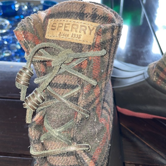 Sperry Waterproof Saltwater Duck Boots Brown Flannel Plaid Ankle Hiker - Picture 8 of 9
